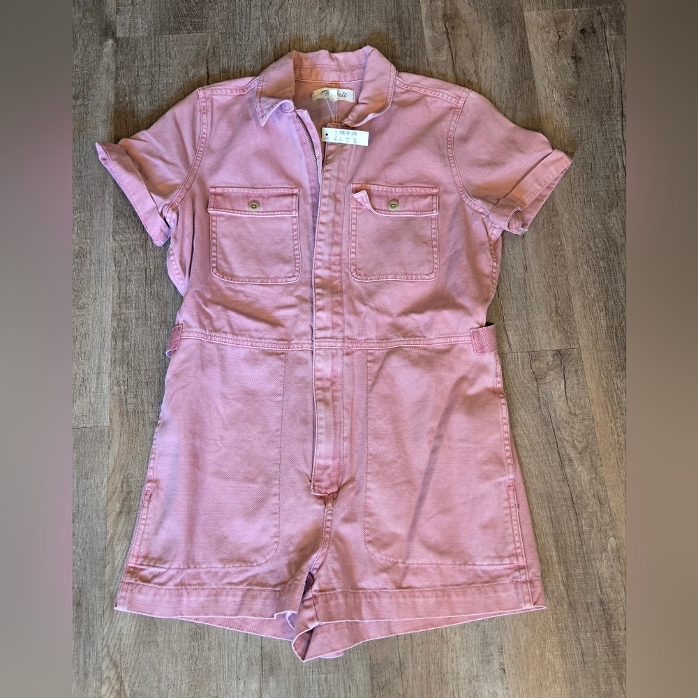 Madewell Pink Short Sleeve Denim Romper